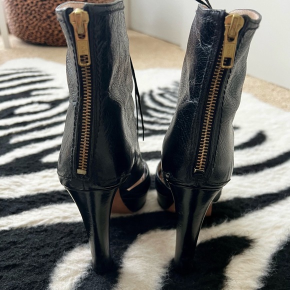 Prada Leather Peep Toe Platform Laced-up High Heel Bootie in Black, EU 37 - Picture 3 of 10